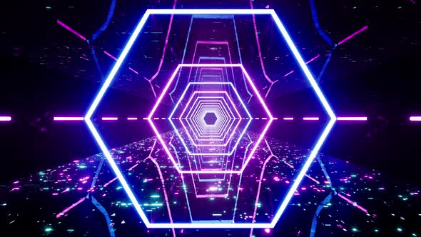 Cyberpunk Hexagon Neon Light Passage, Motion Graphics | VideoHive