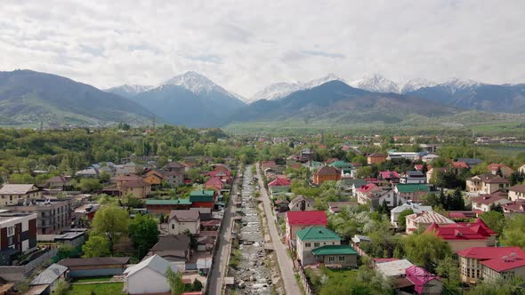 Aerial View of the Mountains and River in Almaty Kazakhstan alt