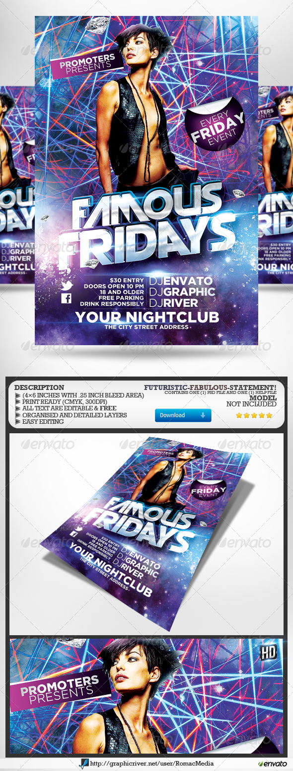 Famous Fridays Party Flyer - Clubs & Parties Events