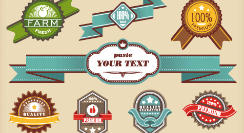 Vintage and retro labels, badges, ribbons and frames.