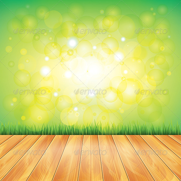 Wood Floor and Green Grass, Vector Background - Landscapes Nature