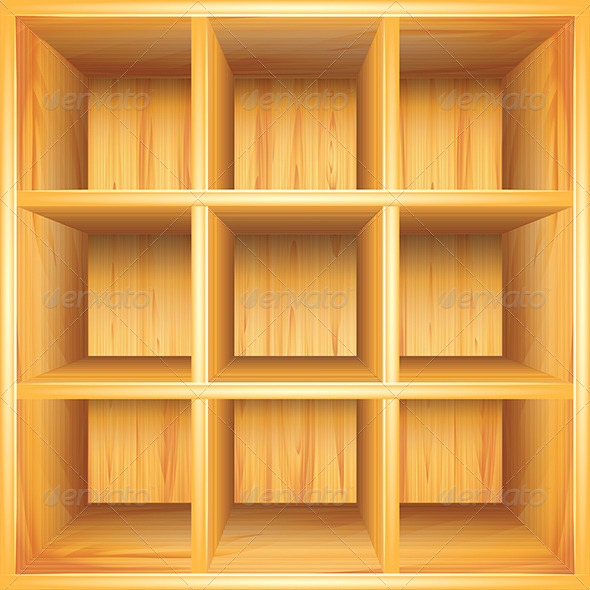 Wooden Bookshelf, Vector Background - Backgrounds Decorative