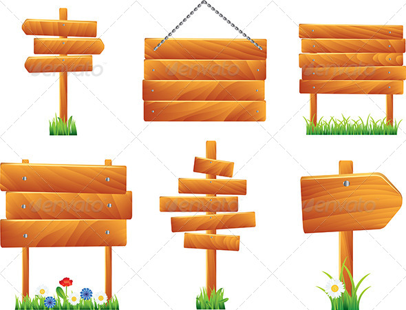 Wooden Signs and Boards, Vector Set - Miscellaneous Vectors