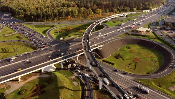 Aerial View of a Freeway Intersection Traffic Trails in Moscow alt