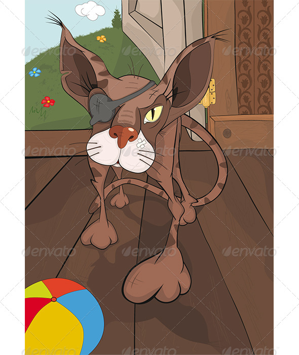 Cat and the House Cartoon - Animals Characters