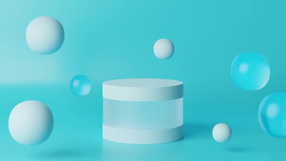 Cylinder stand or pedestal for products and advertising with soaring spheres