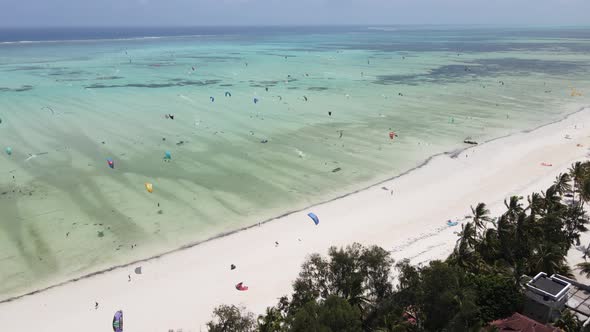 Zanzibar Tanzania  Kitesurfing Near the Shore Slow Motion alt