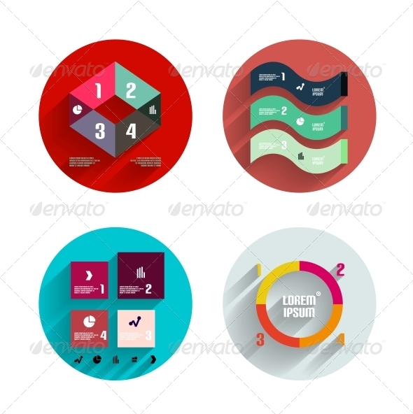 Infographic Inside Colorful Circles. Flat Icon Set - Web Elements Vectors