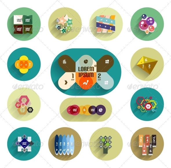 Infographic Inside Colorful Circles. Flat Icon Set - Web Elements Vectors