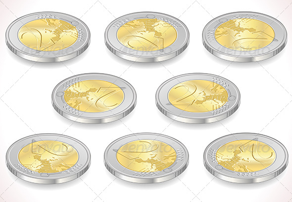 Set of Two Euro Coins Isolated on White - Business Conceptual