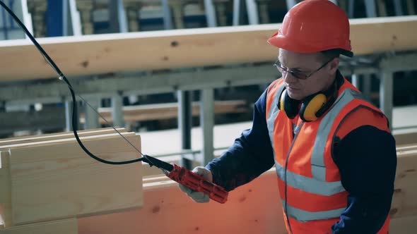 Factory Engineer Is Using a Mechanism To Transport Wood alt