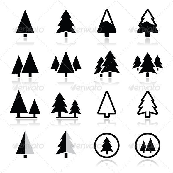 Pine Tree Vector Icons Set - Flowers & Plants Nature