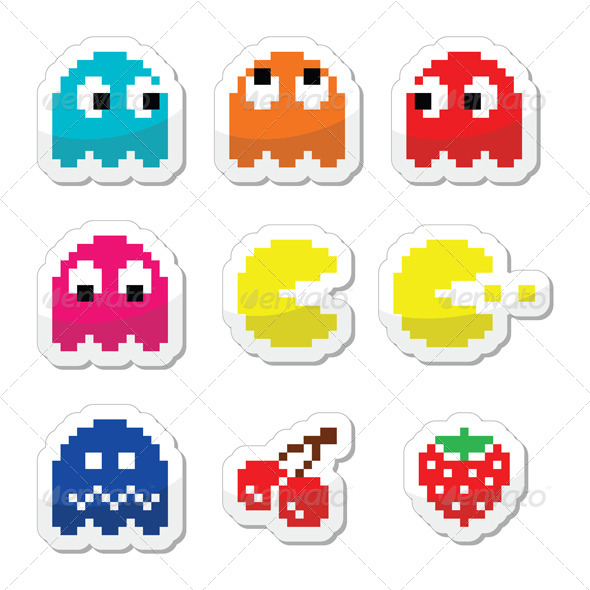 Pacman and Ghosts 80's Retro Computer Game - Computers Technology