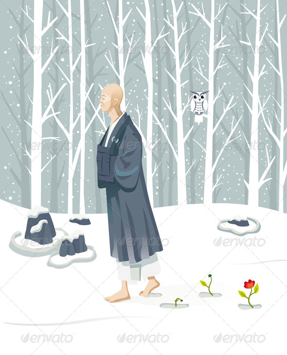 Zen Monk Walking - Religion Conceptual