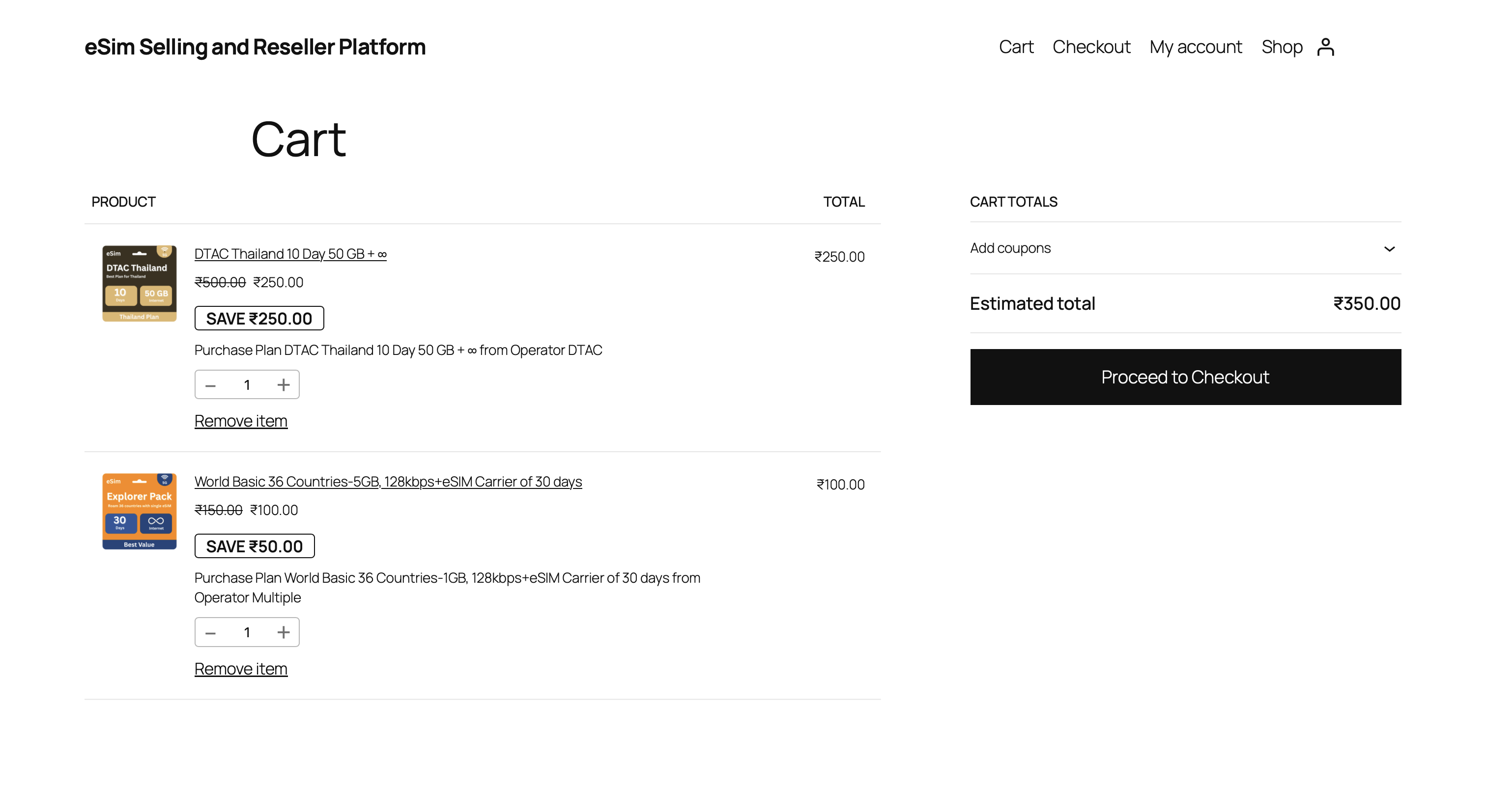 Multiple eSIM Cart Checkout