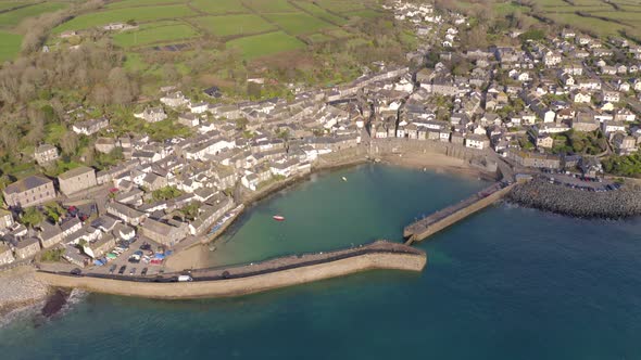 Mousehole Village and Port in Cornwall UK Aerial alt
