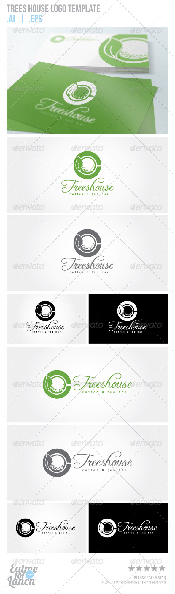 Trees House Green Coffee and Tea Logo Template - Food Logo Templates