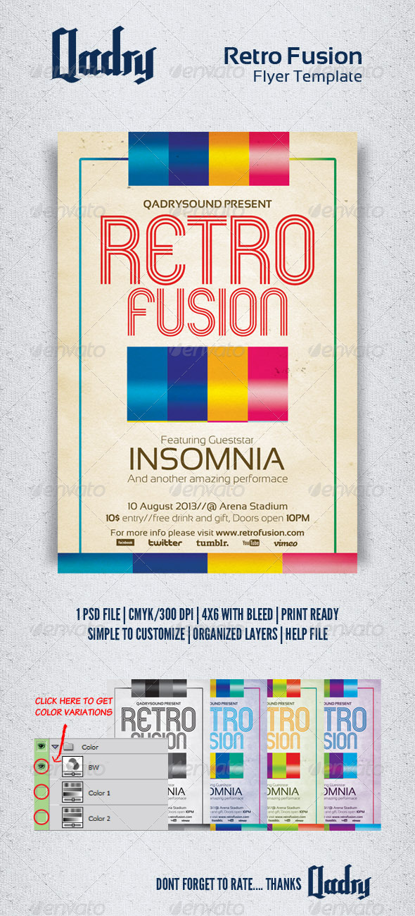 Retro Fusion Flyer Template - Clubs & Parties Events