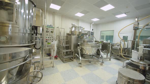 The Overall Plan Demonstrates the Pharma Equipment During the Work Process of Drug Manufacturing at