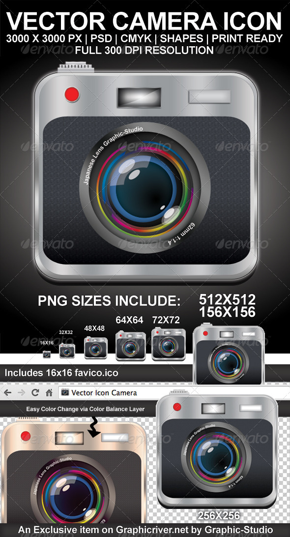 Printable Vector Camera Icon - Media Icons
