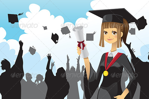 Graduation Girl holding Diploma - People Characters