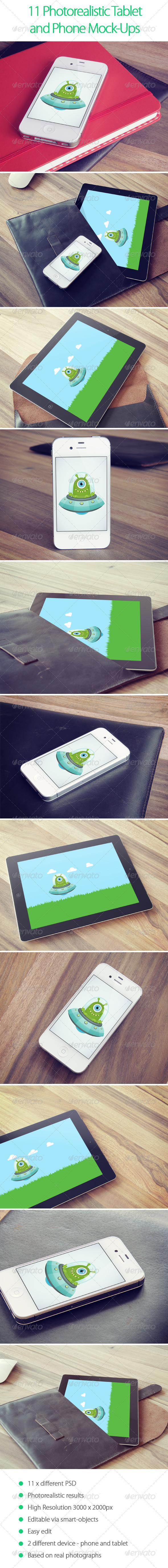 11 Photorealistic Tablet and Phone Mock-Ups - Displays Product Mock-Ups