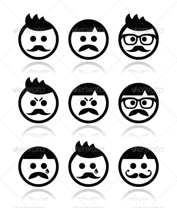 Man with Mustache Avatar Icon Set - People Characters