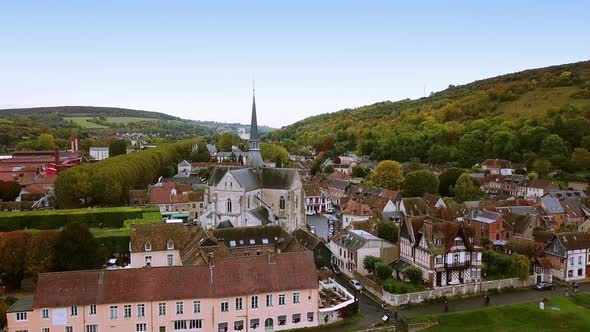 Aerial Drone. City View Les Andelys Chateau Gaillard Castle, , Normandy, France Midle Shot alt
