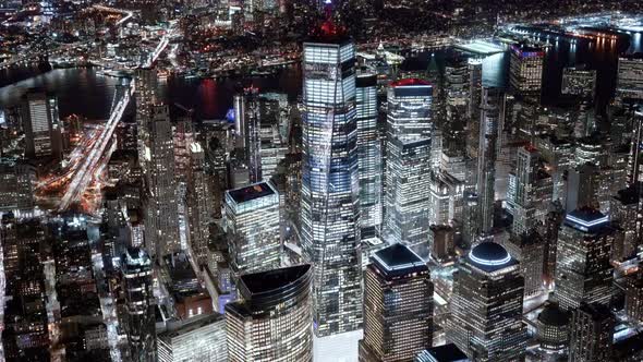 New York City, USA, Real-time video - Aerial video of the One World Trade Center at Night