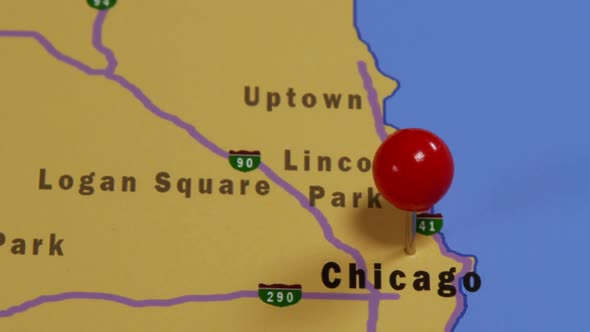 Red Pushpin On A Map Of Chicago, USA 02