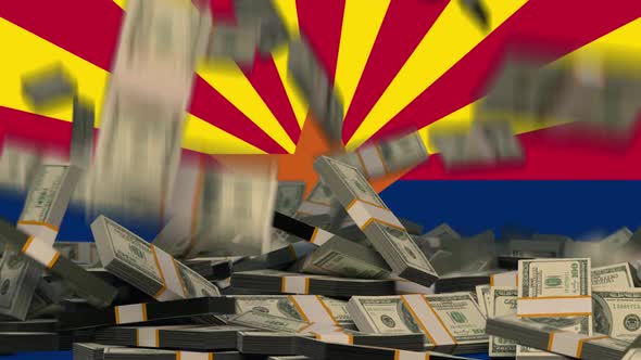 US Dollars Falling in front of Arizona State Flag alt