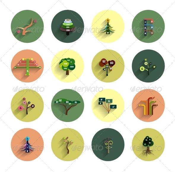 Flat Eco Tree Infographic Icon Design Templates - Web Elements Vectors
