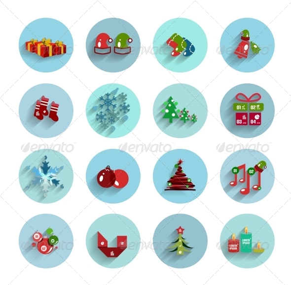 Christmas Flat Vector Icon Set - Web Elements Vectors
