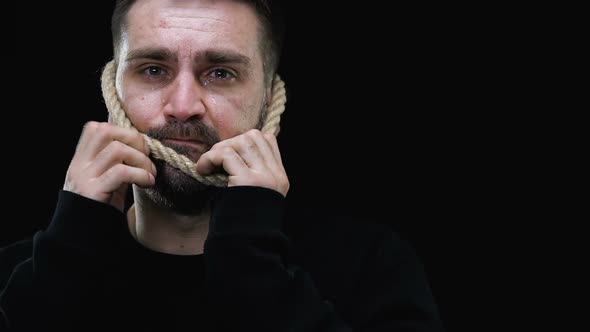 Jesus Asking to Stop Crying Man With Noose Around Neck, Suicide Prevention, Sin alt