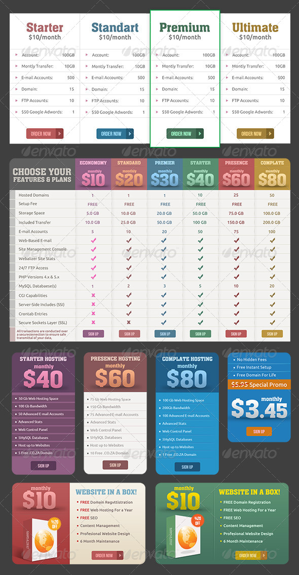 Hosting Price Tables - Miscellaneous Web Elements