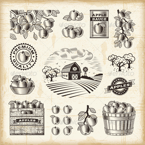 Vintage Apple Harvest Set - Decorative Symbols Decorative