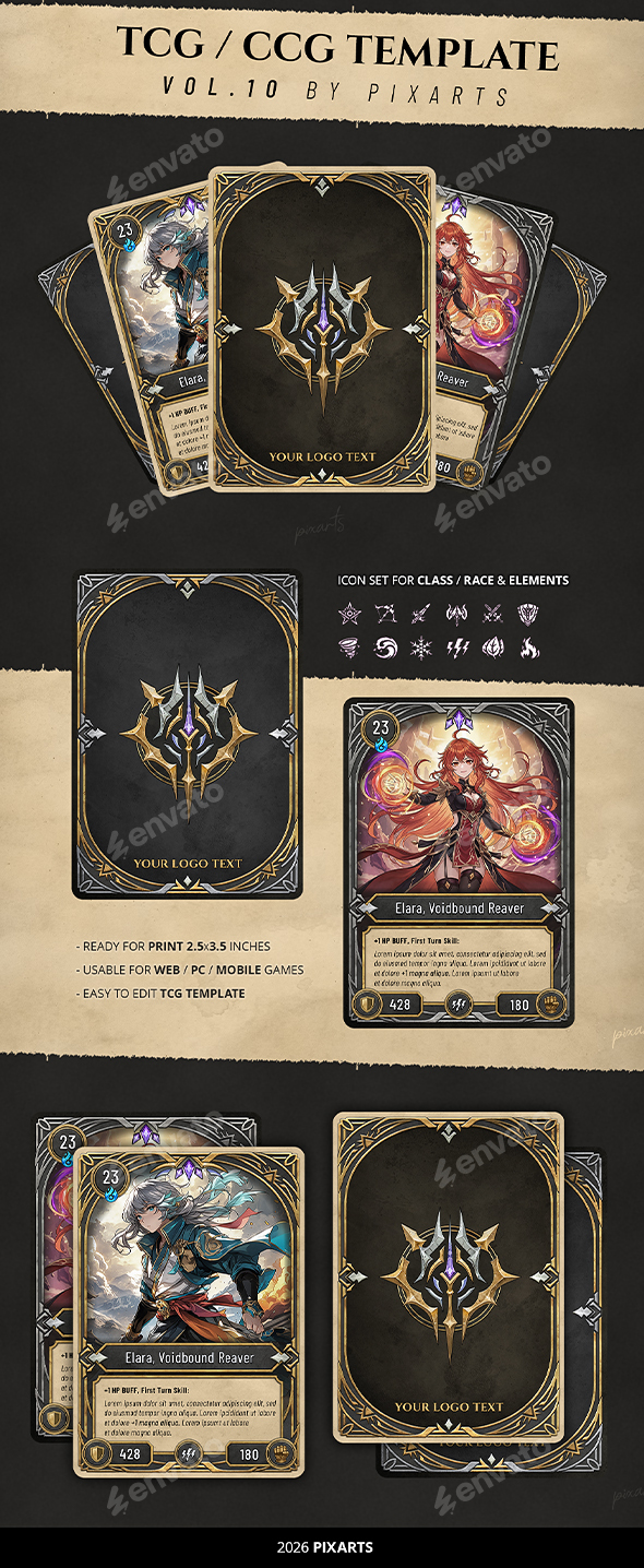 Trading Card Game (TCG/CCG) Royal Fantasy Card Template – Vol.10