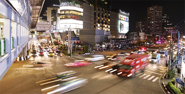 Night Traffic Jam Timelapse in Busy City