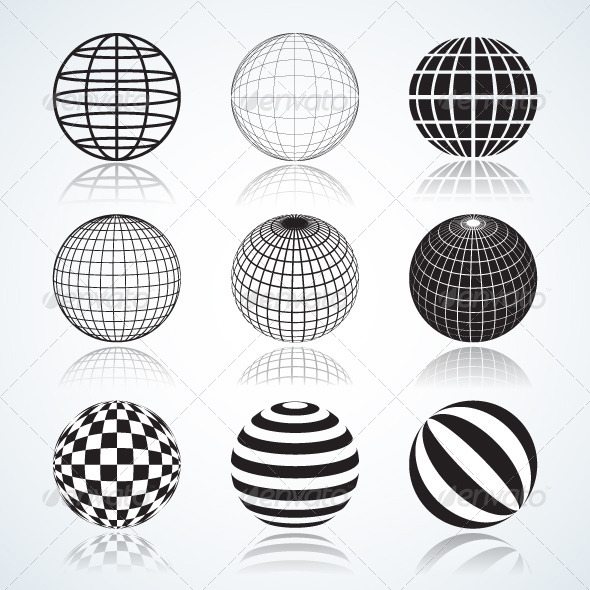 Set of 9 Globes and Spheres - Patterns Decorative