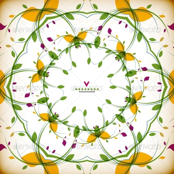 Vector Vintage Round Floral Autumn Card - Flowers & Plants Nature