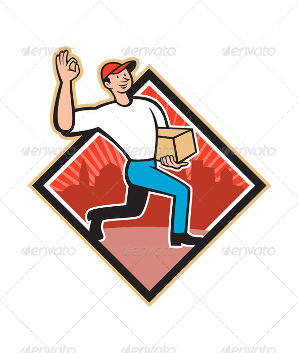 Delivery Worker Delivers Package Cartoon - People Characters