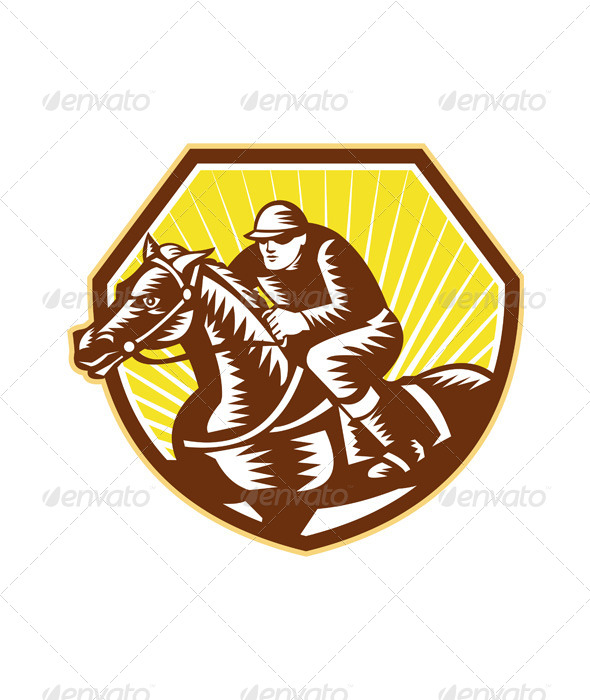 Thoroughbred Horse Racing Woodcut Retro - Sports/Activity Conceptual