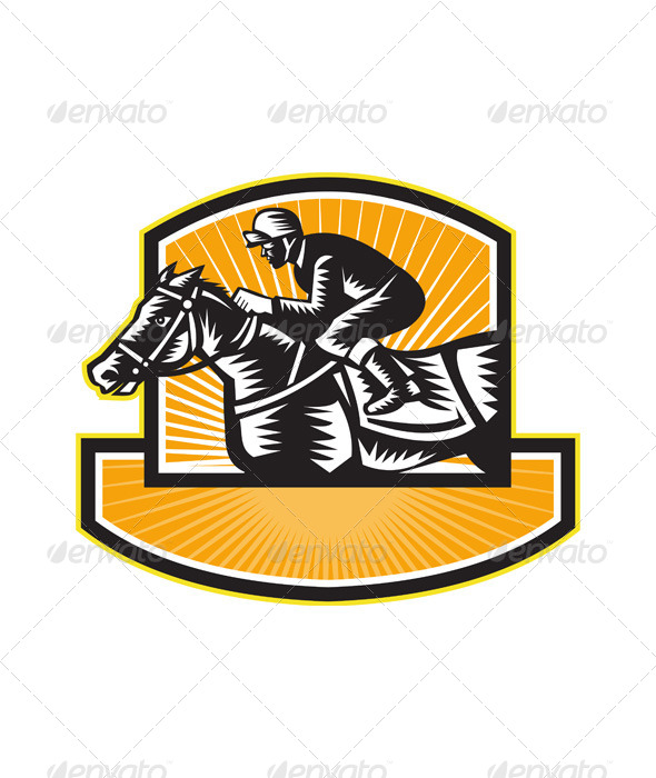Horse Racing Side Woodcut Retro - Sports/Activity Conceptual