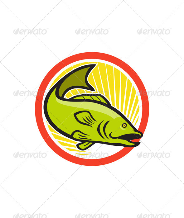Largemouth Bass Jumping Cartoon Circle - Animals Characters
