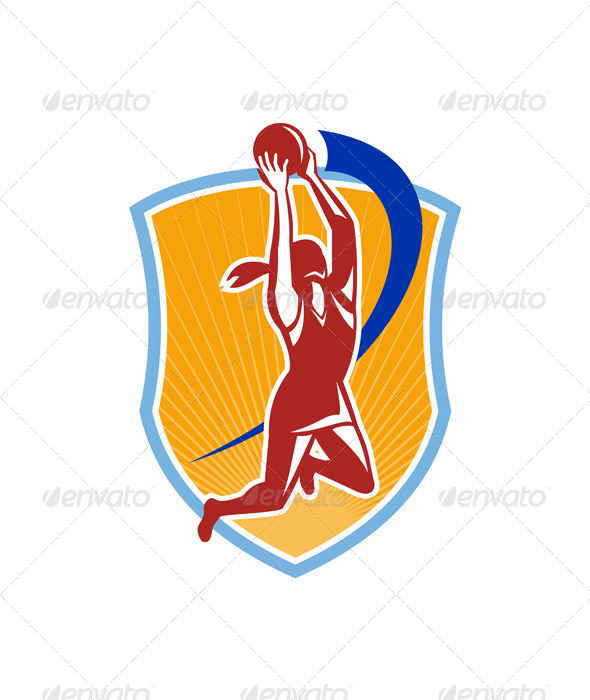 Netball Player Rebound Ball Retro - Sports/Activity Conceptual