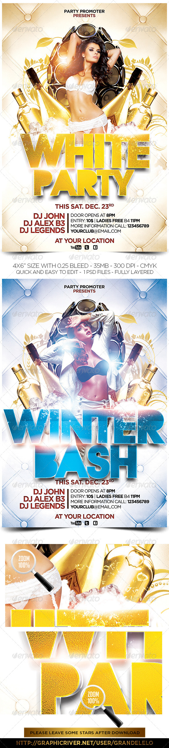 White and Winter Party Flyers - Clubs & Parties Events
