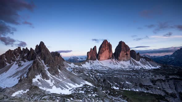 Time Lapse Sunset Over the Valley of Tre Cime di Lavaredo Mountain