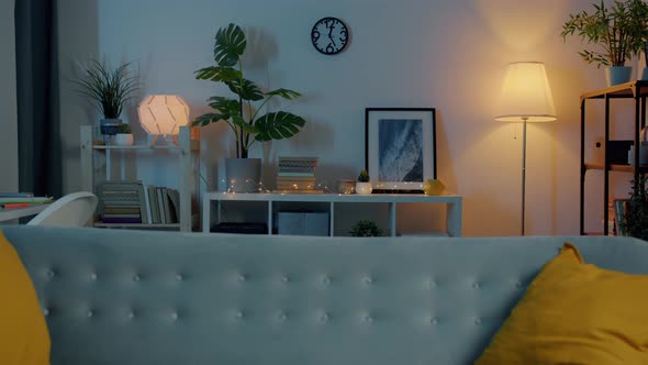 Apartment with Modern Interior Beautiful Comfortable Furniture and No People at Night alt