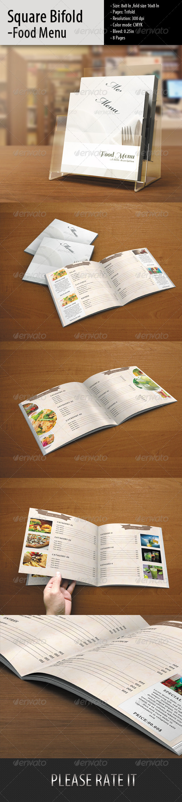 Square Bifold-Simple Food Menu - Food Menus Print Templates