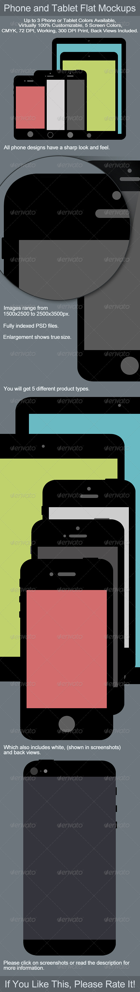 Phone and Tablet Flat Mockups - Mobile Displays